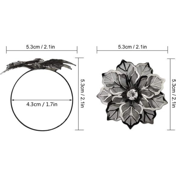 Picowe Set of 12 Alloy Napkin Rings with Hollow Out Flower Napkin Ring Holders - Picture 2 of 8